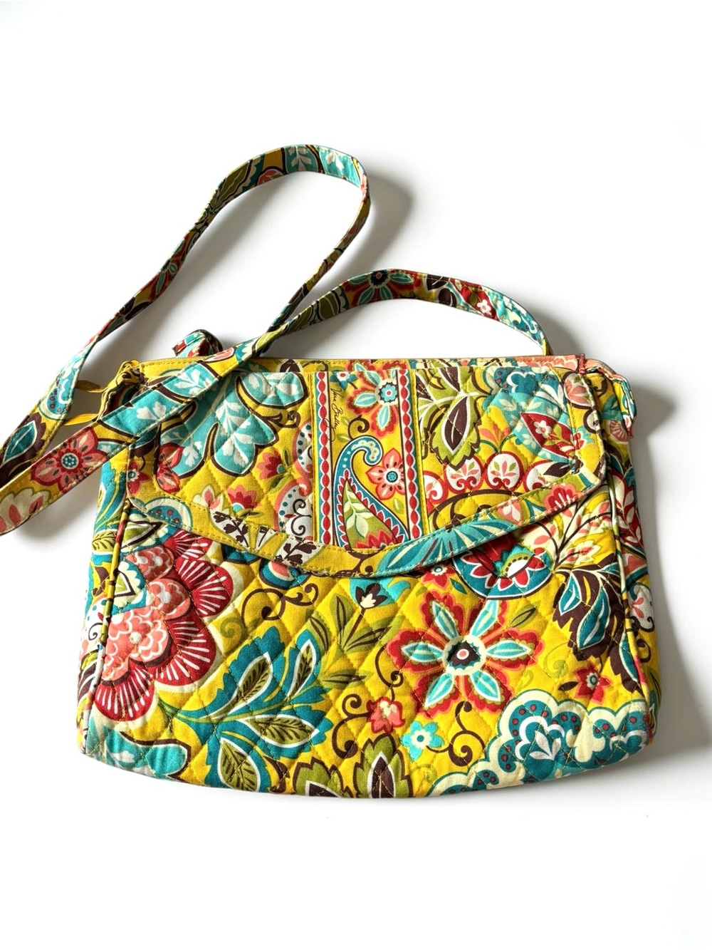 Vera Bradley Provence Retired Crossbody Messenger Bag Yellow Floral Paisley Y2K